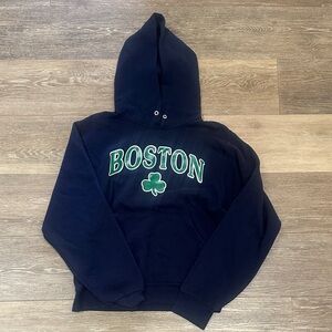 Jerzees Navy Boston Crewneck Hoodie with Green Shamrock